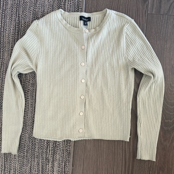 Light green Ribbed Button-Up Cardigan - Picture 1 of 3